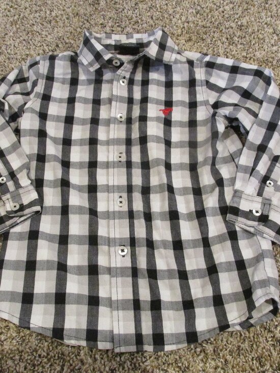 Wrangler Other - Wrangler Button Up Dress Shirt Boys 5T Black White Plaid Check Long Sleeve Top